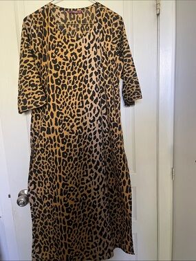 Libas Leopard Print 100% Cotton Maxi Dress in Tan and Black